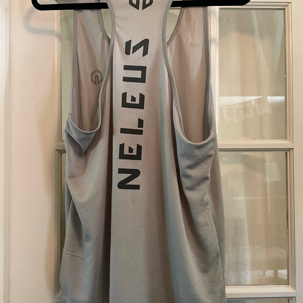 NELEUS Men’s LARGE Gray Dry Fit Logo Muscle Mesh Gym Workout Exercise Tank Top!